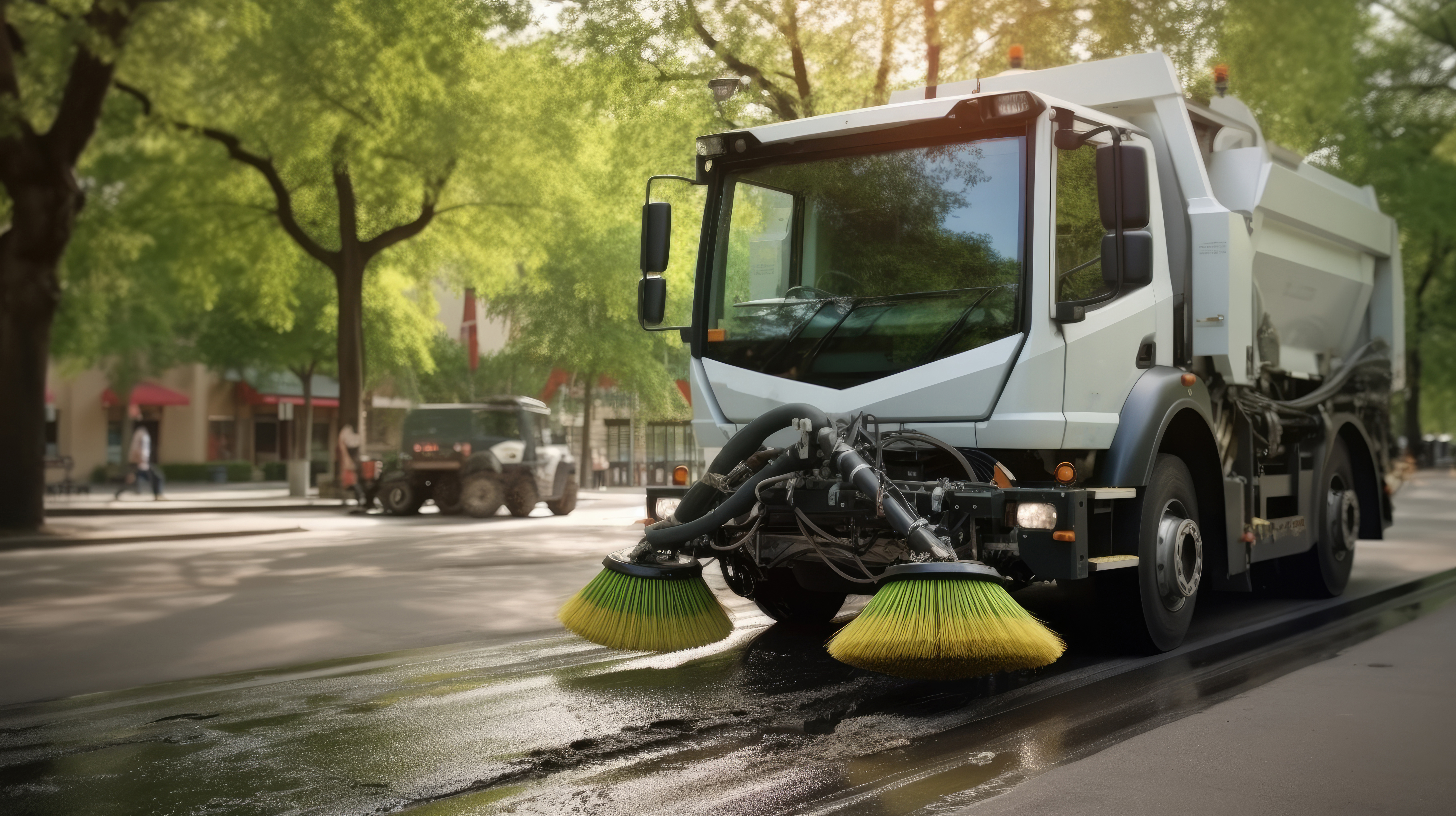 Lavage des rues par une laveuse municipale pour assurer la propreté urbaine